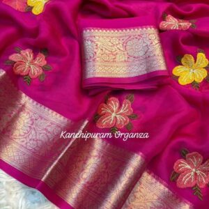 Fuchsia Pink Woven Art Silk Saree