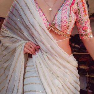 Off-White Chanderi Silk Saree