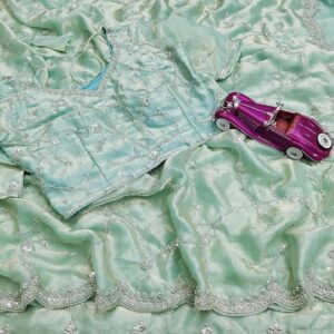 Pastel Green Scalloped Edge Saree