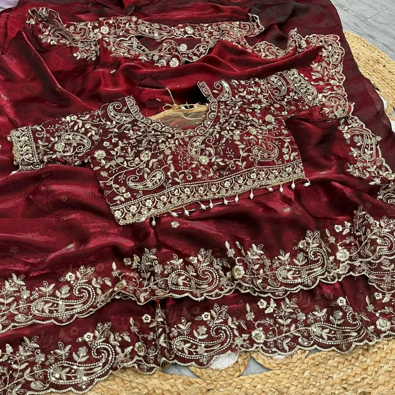 Maroon Heavily Embroidered Bridal Blouse