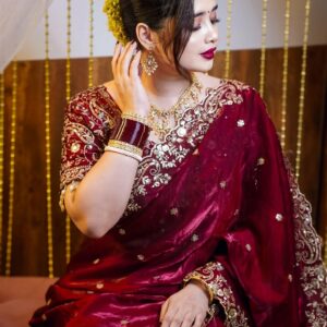 Ruby Red Bridal Silk Saree