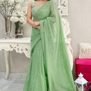 Mint Green Chiffon Drape Saree