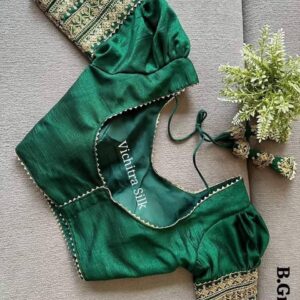 Bottle Green Satin Puffed Sleeve Blouse