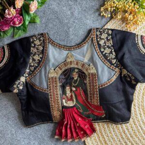 Black Blouse with Traditional Motif Embroidery